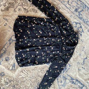 Blue Floral Club Monaco Silk Blouse Size Medium